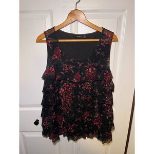 APT. 9 Women’s Black Floral Tiered Sleeveless Blouse Size 1X Sheer Top